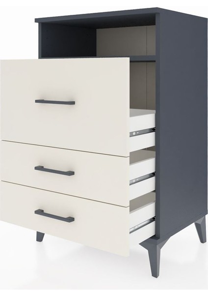 Hyperion Komodin Tek Raflı 3 Çekmeceli 60X44X96 Antrasit-Aytaşı fırsatları