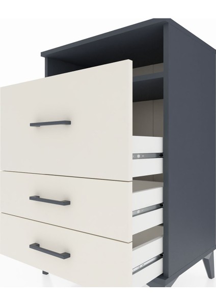 Hyperion Komodin Tek Raflı 3 Çekmeceli 60X44X96 Antrasit-Aytaşı indirimleri