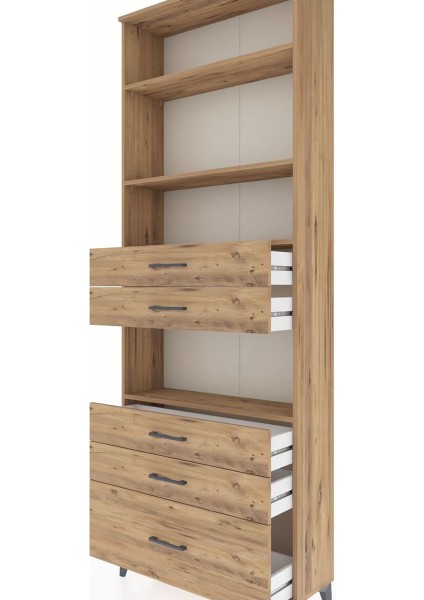 Arges Dolap 4 Raflı 5 Çekmeceli 88X30X243 Çam-Çam indirimleri