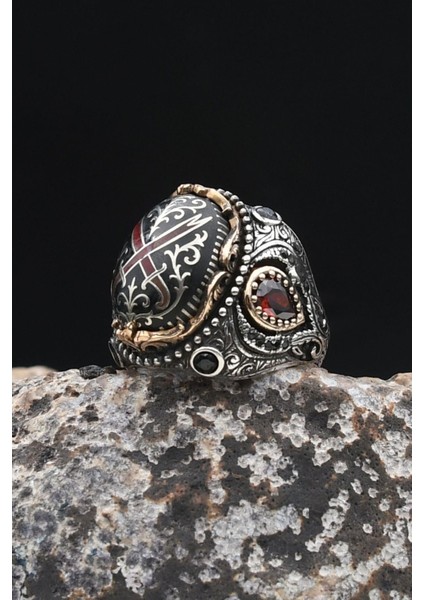 Özel Tasarım Hz. Ali'nin Kılıcı Zülfikar Mineli 925 Ayar Gümüş Erkek Yüzüğü 902335 fiyatları