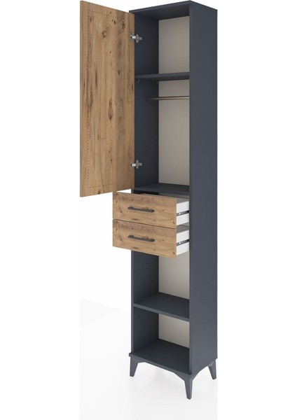 Arges Dolap 3 Raflı 2 Çekmeceli Tek Askılı 44X30X221 Antrasit-Çam fırsatları