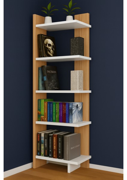 Minimal Tasarım Ahşap Raflı Kitaplık