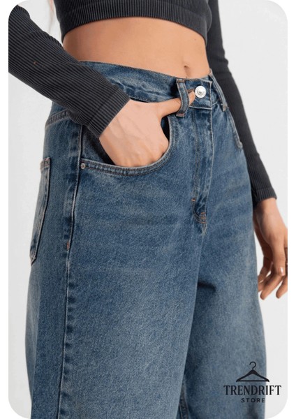 👖 Baggy Yıkamalı Toka Detaylı Bol Kesim Kadın Jean – Rahat Form, Geniş Paça, Modern Salaş Stil