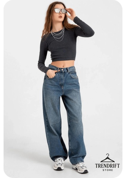 👖 Baggy Yıkamalı Toka Detaylı Bol Kesim Kadın Jean – Rahat Form, Geniş Paça, Modern Salaş Stil
