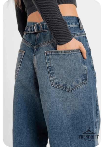 👖 Baggy Yıkamalı Toka Detaylı Bol Kesim Kadın Jean – Rahat Form, Geniş Paça, Modern Salaş Stil