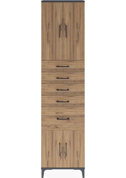 Arges Dolap 2 Raflı 5 Çekmeceli 4 Kapaklı 60X30X243 Antrasit-Çam