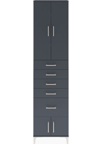 Arges Dolap 3 Raflı 5 Çekmeceli 4 Kapaklı 60X30X243 Antrasit-Antrasit
