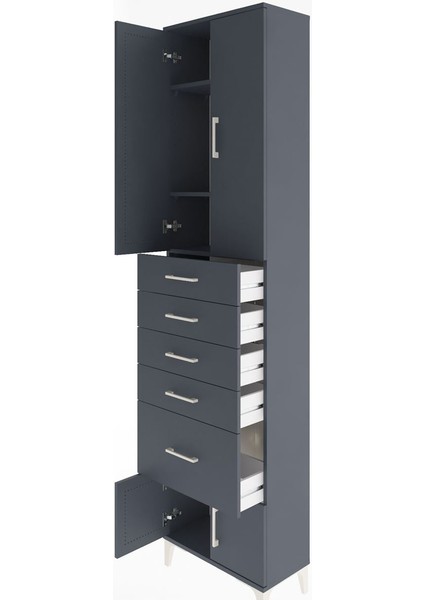 Arges Dolap 3 Raflı 5 Çekmeceli 4 Kapaklı 60X30X243 Antrasit-Antrasit fırsatları