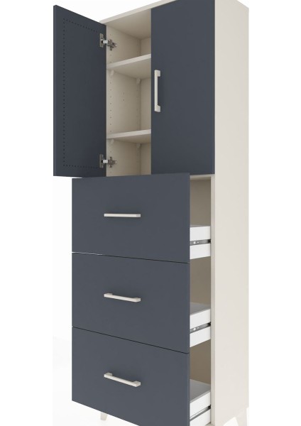 Arges Dolap 3 Raflı 3 Çekmeceli 2 Kapaklı 60X30X182 Aytaşı-Antrasit indirimleri