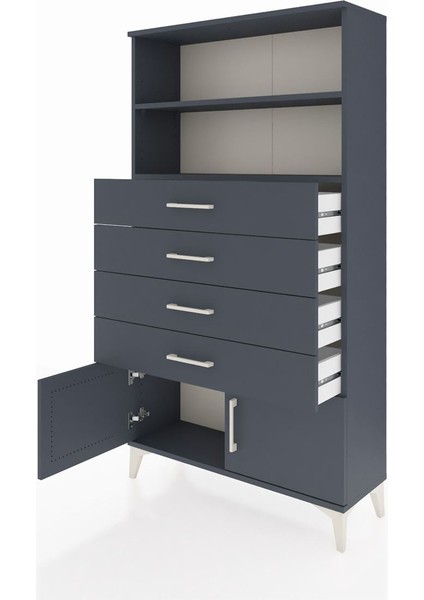 Arges Dolap 2 Raflı 4 Çekmeceli 2 Kapaklı 88X30X163 Antrasit-Antrasit fırsatları