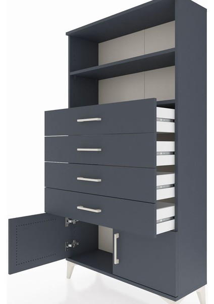 Arges Dolap 2 Raflı 4 Çekmeceli 2 Kapaklı 88X30X163 Antrasit-Antrasit indirimleri