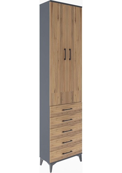 Arges Dolap 4 Raflı 5 Çekmeceli 2 Kapaklı 60X30X243 Antrasit-Çam fiyatları