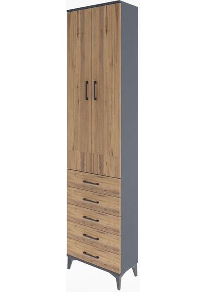 Arges Dolap 4 Raflı 5 Çekmeceli 2 Kapaklı 60X30X243 Antrasit-Çam modelleri