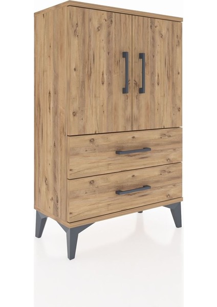 Arges Komodin 2 Raflı 2 Çekmeceli 2 Kapaklı 60X30X96 Çam-Çam fiyatları