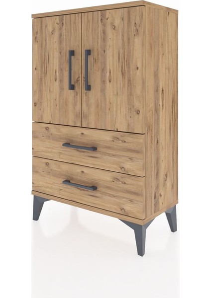 Arges Komodin 2 Raflı 2 Çekmeceli 2 Kapaklı 60X30X96 Çam-Çam modelleri