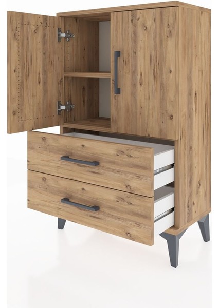 Arges Komodin 2 Raflı 2 Çekmeceli 2 Kapaklı 60X30X96 Çam-Çam fırsatları
