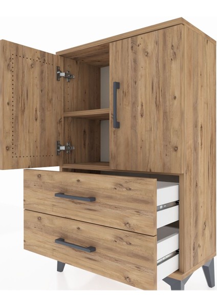 Arges Komodin 2 Raflı 2 Çekmeceli 2 Kapaklı 60X30X96 Çam-Çam indirimleri