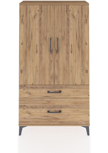 Arges Dolap Tek Raflı 2 Çekmeceli Tek Askılı 88X30X163 Çam-Çam
