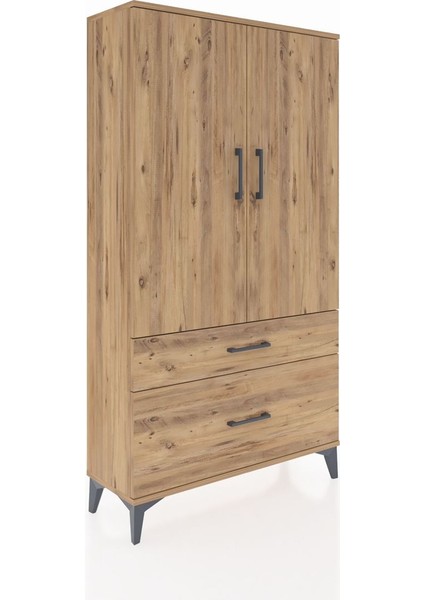 Arges Dolap Tek Raflı 2 Çekmeceli Tek Askılı 88X30X163 Çam-Çam fiyatları