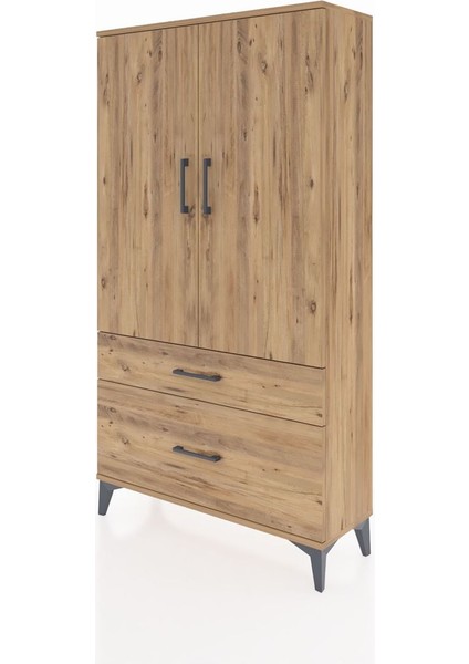 Arges Dolap Tek Raflı 2 Çekmeceli Tek Askılı 88X30X163 Çam-Çam modelleri