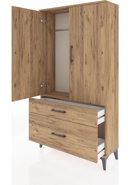 Arges Dolap Tek Raflı 2 Çekmeceli Tek Askılı 88X30X163 Çam-Çam fırsatları