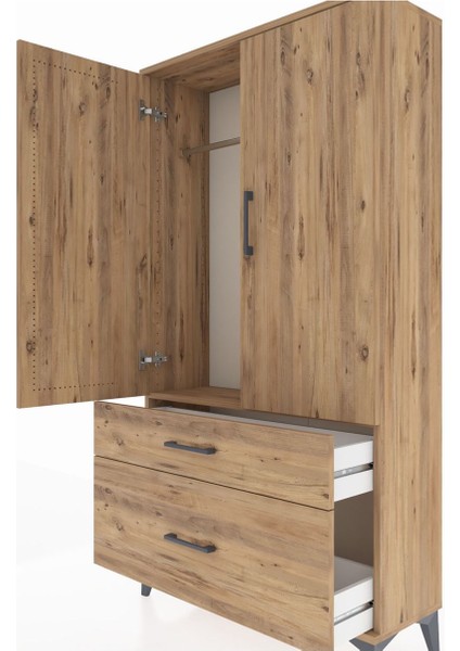 Arges Dolap Tek Raflı 2 Çekmeceli Tek Askılı 88X30X163 Çam-Çam indirimleri