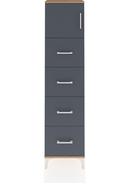 Arges Dolap Tek Raflı 4 Çekmeceli Tek Kapaklı 44X30X182 Çam-Antrasit