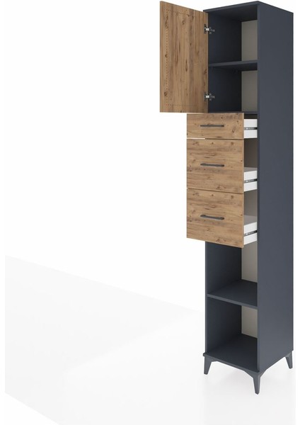 Hyperion Dolap 3 Raflı 3 Çekmeceli Tek Kapaklı 44X44X243 Antrasit-Çam fırsatları