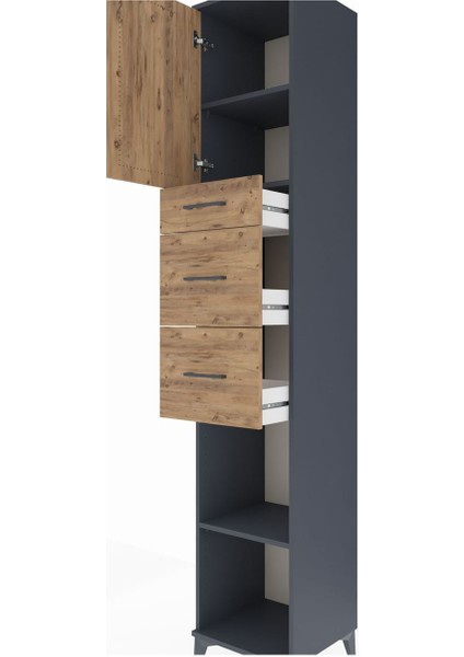 Hyperion Dolap 3 Raflı 3 Çekmeceli Tek Kapaklı 44X44X243 Antrasit-Çam indirimleri