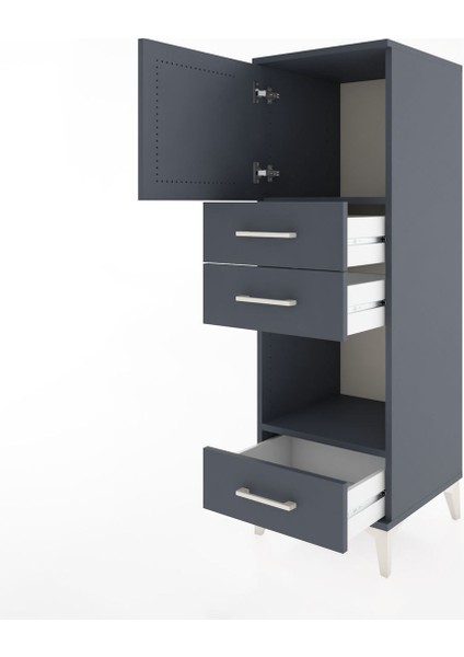 Hyperion Dolap 2 Raflı 3 Çekmeceli Tek Kapaklı 44X44X134 Antrasit-Antrasit fırsatları