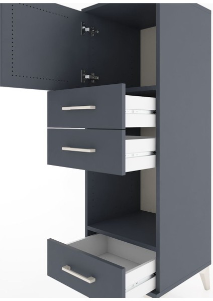 Hyperion Dolap 2 Raflı 3 Çekmeceli Tek Kapaklı 44X44X134 Antrasit-Antrasit indirimleri