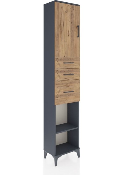 Arges Dolap 3 Raflı 3 Çekmeceli Tek Kapaklı 44X30X221 Antrasit-Çam fiyatları