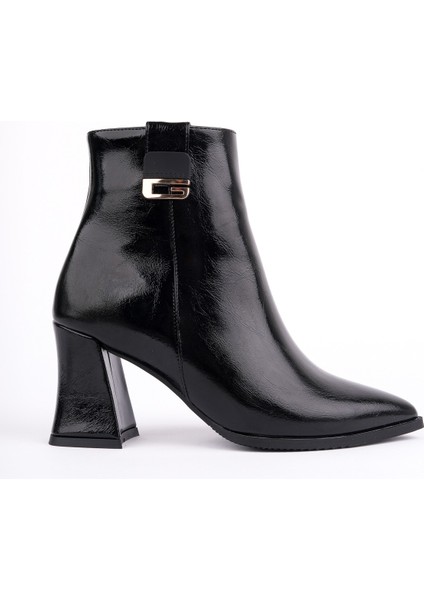 Luxera Sivri Burun Toka Detaylı Fermuarlı Kalın Topuklu Kadın Bot