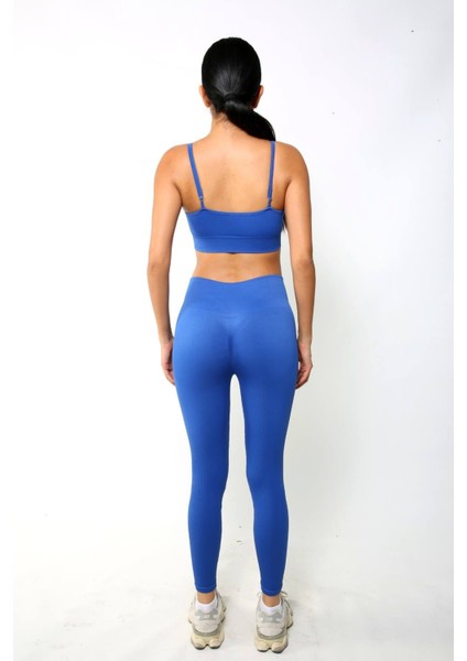 Yüksek Bel Dikişsiz Toparlayıcı Spor Tayt – Mavi