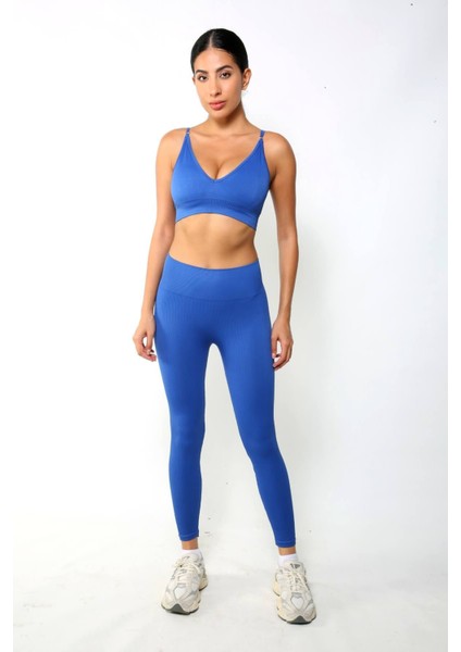 Yüksek Bel Dikişsiz Toparlayıcı Spor Tayt – Mavi modelleri