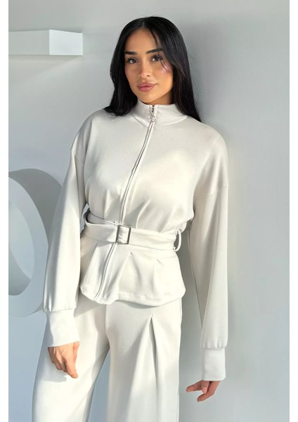 Kadın Kemer Detaylı Ceket Bel Lastikli Pantolon Ikili Takım P-00018849 modelleri