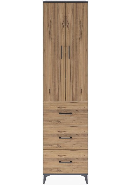 Arges Dolap 4 Raflı 3 Çekmeceli 2 Kapaklı 60X30X243 Antrasit-Çam