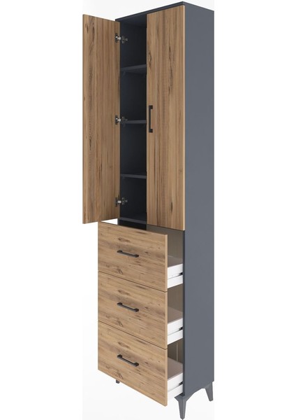 Arges Dolap 4 Raflı 3 Çekmeceli 2 Kapaklı 60X30X243 Antrasit-Çam fırsatları