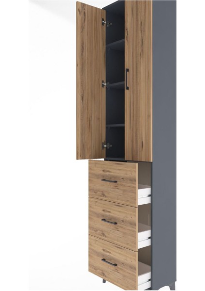 Arges Dolap 4 Raflı 3 Çekmeceli 2 Kapaklı 60X30X243 Antrasit-Çam indirimleri