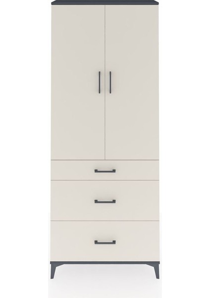 Arges Dolap 3 Raflı 3 Çekmeceli 2 Kapaklı 88X30X221 Antrasit-Aytaşı