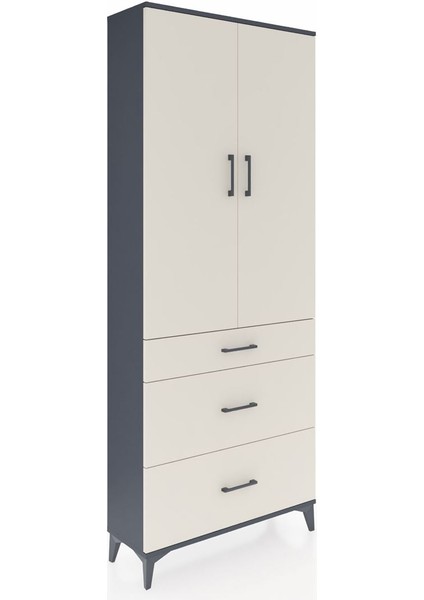 Arges Dolap 3 Raflı 3 Çekmeceli 2 Kapaklı 88X30X221 Antrasit-Aytaşı fiyatları