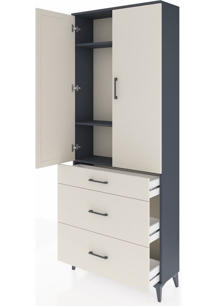 Arges Dolap 3 Raflı 3 Çekmeceli 2 Kapaklı 88X30X221 Antrasit-Aytaşı fırsatları