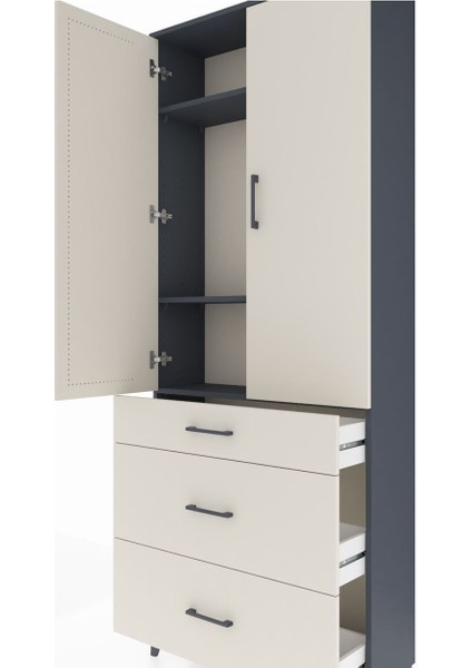 Arges Dolap 3 Raflı 3 Çekmeceli 2 Kapaklı 88X30X221 Antrasit-Aytaşı indirimleri