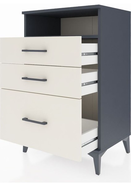 Hyperion Komodin Tek Raflı 3 Çekmeceli 60X44X96 Antrasit-Aytaşı fırsatları