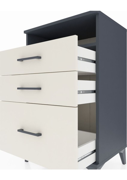 Hyperion Komodin Tek Raflı 3 Çekmeceli 60X44X96 Antrasit-Aytaşı indirimleri