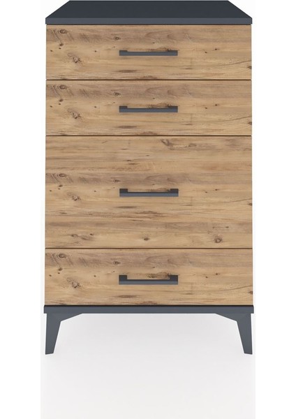 Hyperion Komodin 4 Çekmeceli 60X44X96 Antrasit-Çam