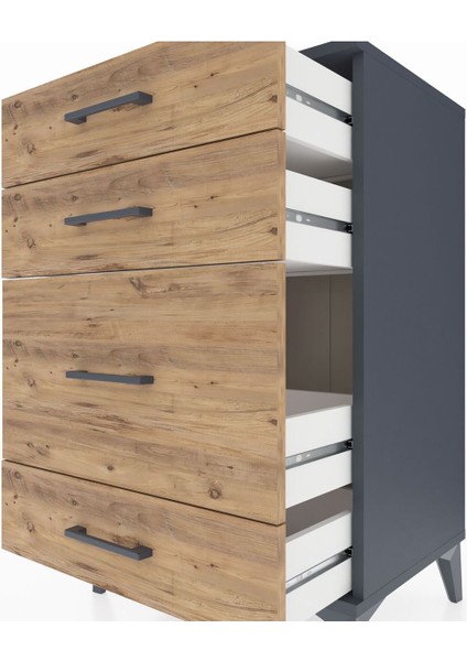 Hyperion Komodin 4 Çekmeceli 60X44X96 Antrasit-Çam indirimleri