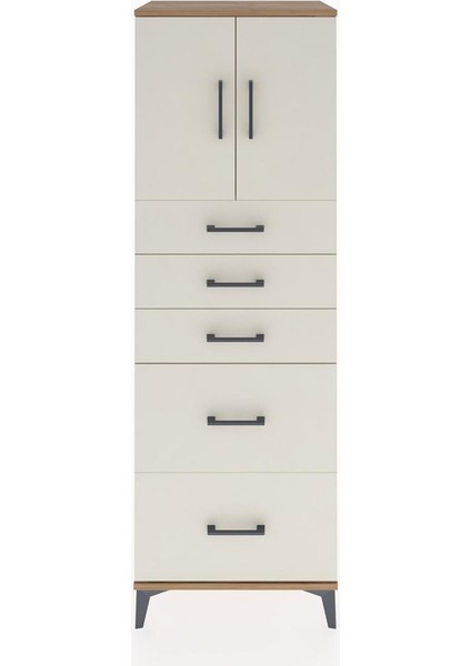 Hyperion Dolap Tek Raflı 5 Çekmeceli 2 Kapaklı 60X44X182 Çam-Aytaşı