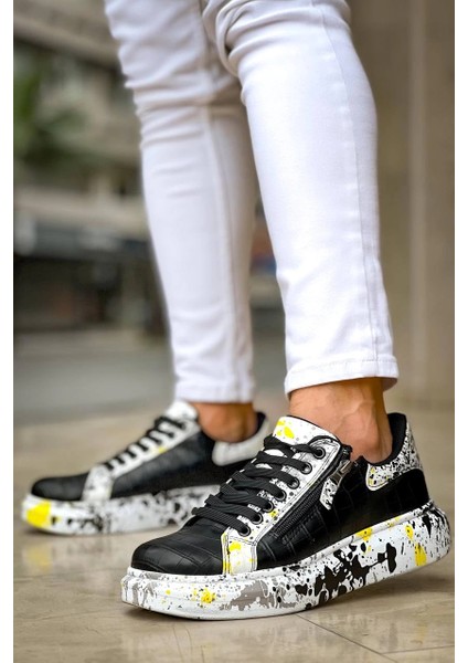 Kb-02 Kuback Bağcıklı Crocodile Siyah Sarı Günlük Erkek Ayakkabı