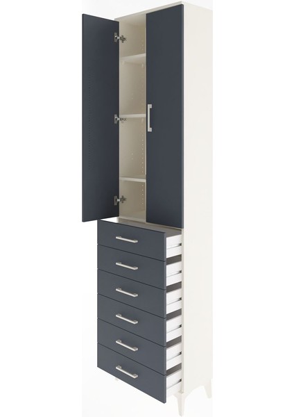 Arges Dolap 4 Raflı 6 Çekmeceli 2 Kapaklı 60X30X243 Aytaşı-Antrasit fırsatları